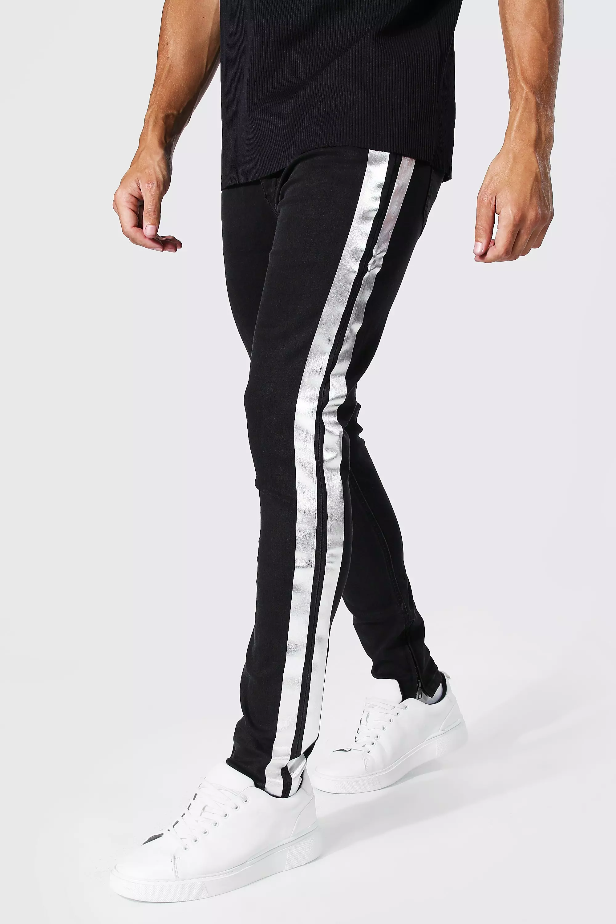 Skinny Stretch Holographic Side Stripe Jeans